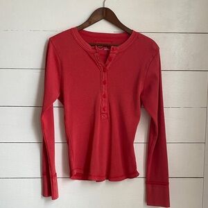 Aerie Vibrant Red Ribbed Henley Top